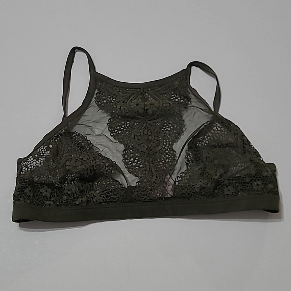 Victoria's Secret Dark Olive Green Sheer Mesh Bralette size Large